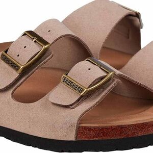 Sketchers Luxe Foam Slip On Sandal Slide Brown